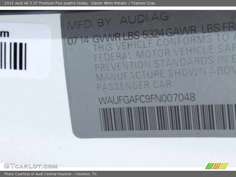 Glacier White Metallic / Titanium Gray 2015 Audi A6 3.0T Premium Plus quattro Sedan