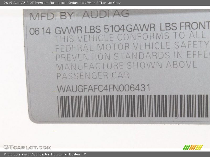 Ibis White / Titanium Gray 2015 Audi A6 2.0T Premium Plus quattro Sedan