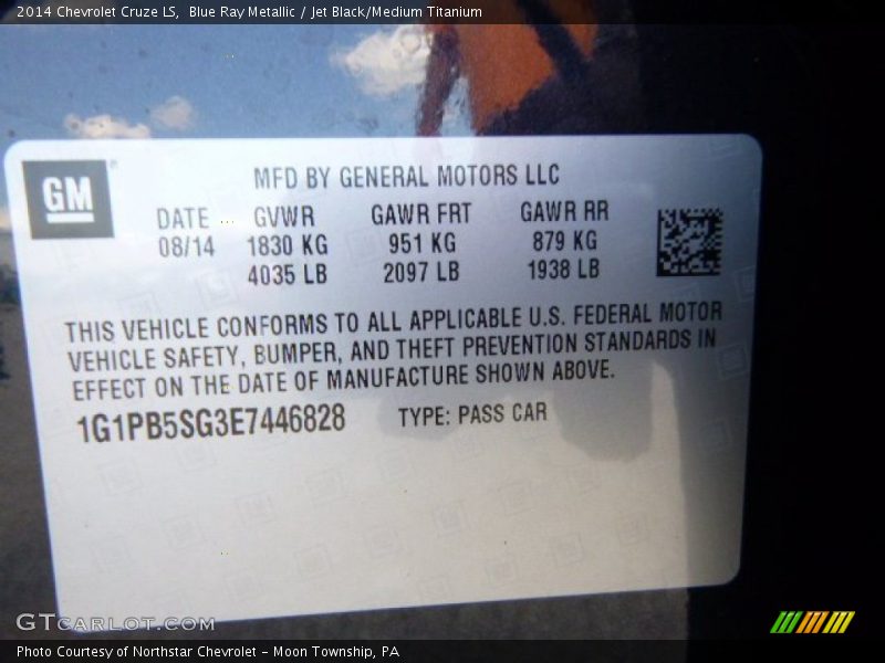 Blue Ray Metallic / Jet Black/Medium Titanium 2014 Chevrolet Cruze LS