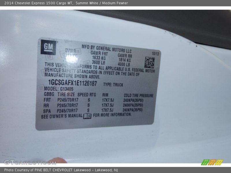 Summit White / Medium Pewter 2014 Chevrolet Express 1500 Cargo WT