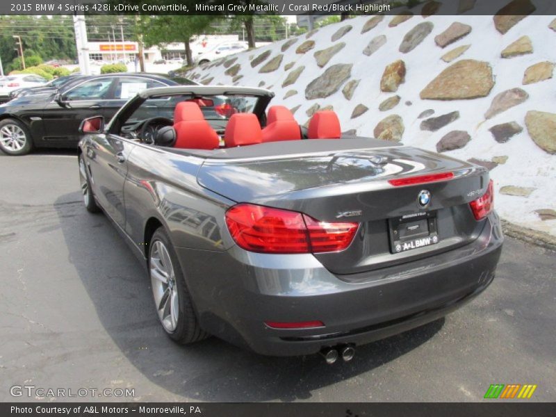 Mineral Grey Metallic / Coral Red/Black Highlight 2015 BMW 4 Series 428i xDrive Convertible