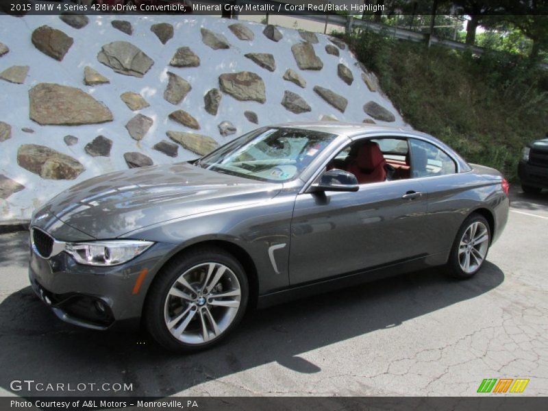 Mineral Grey Metallic / Coral Red/Black Highlight 2015 BMW 4 Series 428i xDrive Convertible