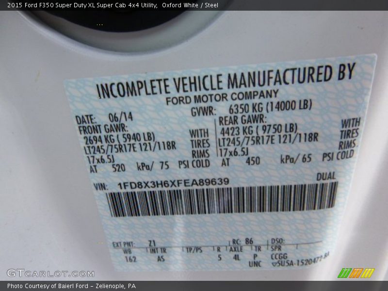 Oxford White / Steel 2015 Ford F350 Super Duty XL Super Cab 4x4 Utility