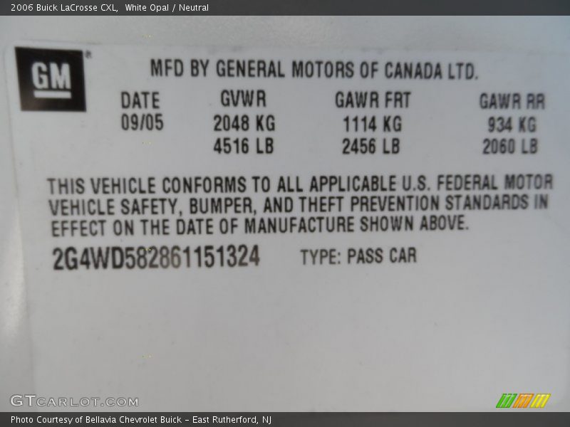 White Opal / Neutral 2006 Buick LaCrosse CXL