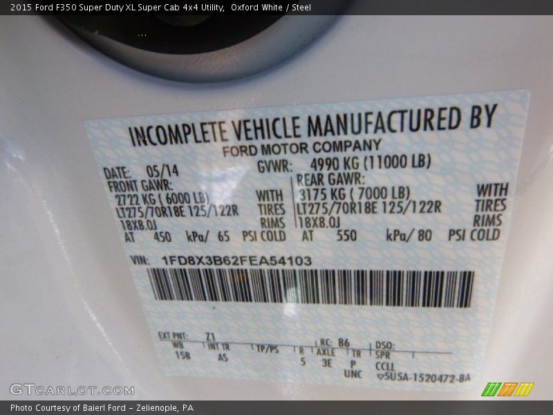 Oxford White / Steel 2015 Ford F350 Super Duty XL Super Cab 4x4 Utility