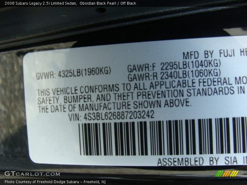 Obsidian Black Pearl / Off Black 2008 Subaru Legacy 2.5i Limited Sedan
