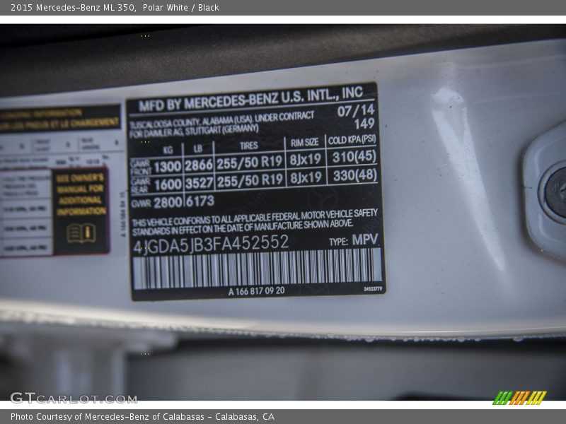 Polar White / Black 2015 Mercedes-Benz ML 350