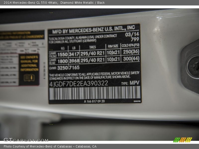 Diamond White Metallic / Black 2014 Mercedes-Benz GL 550 4Matic