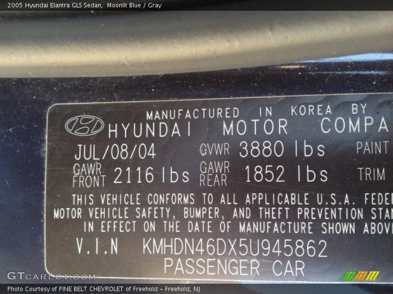 Moonlit Blue / Gray 2005 Hyundai Elantra GLS Sedan