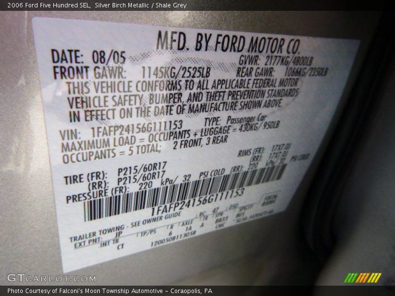 Silver Birch Metallic / Shale Grey 2006 Ford Five Hundred SEL