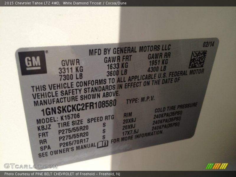 White Diamond Tricoat / Cocoa/Dune 2015 Chevrolet Tahoe LTZ 4WD