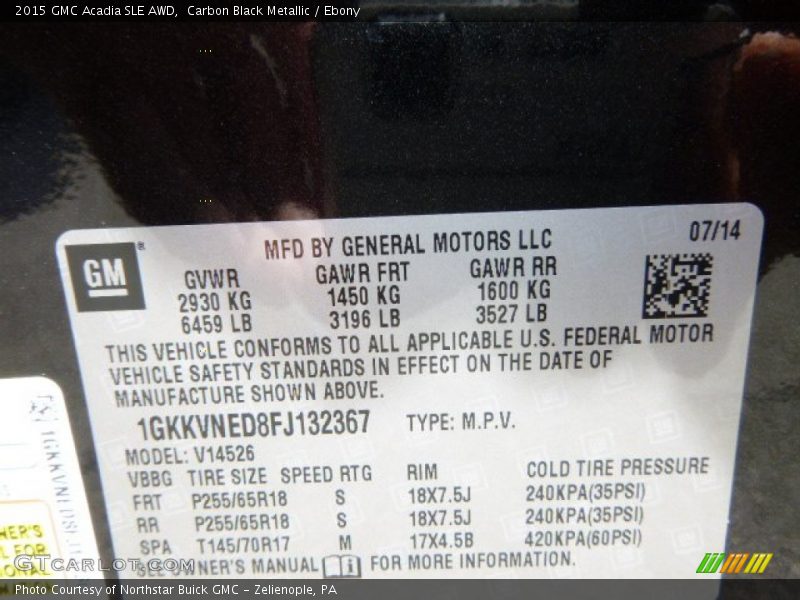 Carbon Black Metallic / Ebony 2015 GMC Acadia SLE AWD
