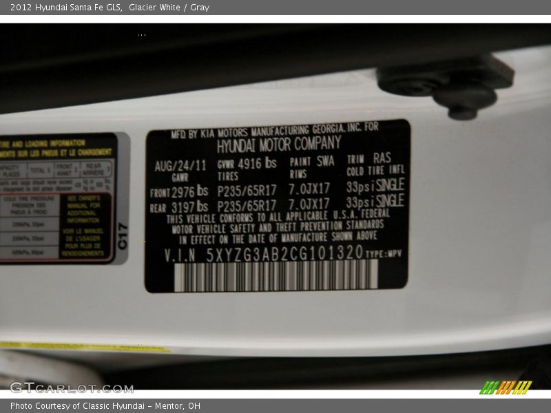 Glacier White / Gray 2012 Hyundai Santa Fe GLS