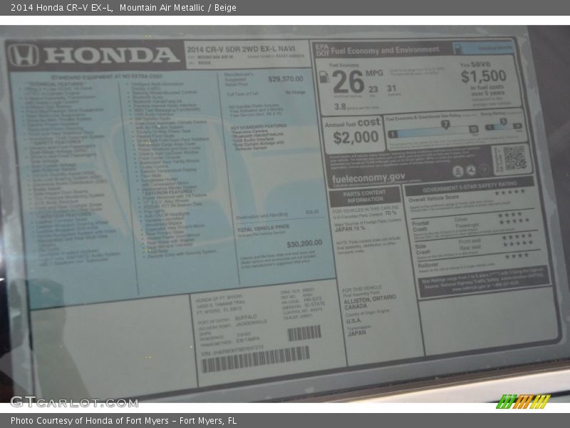 Mountain Air Metallic / Beige 2014 Honda CR-V EX-L