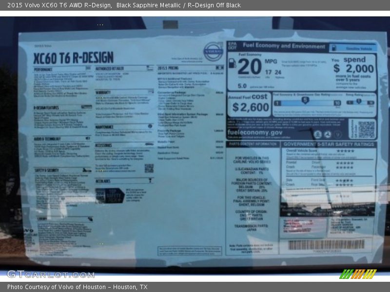  2015 XC60 T6 AWD R-Design Window Sticker