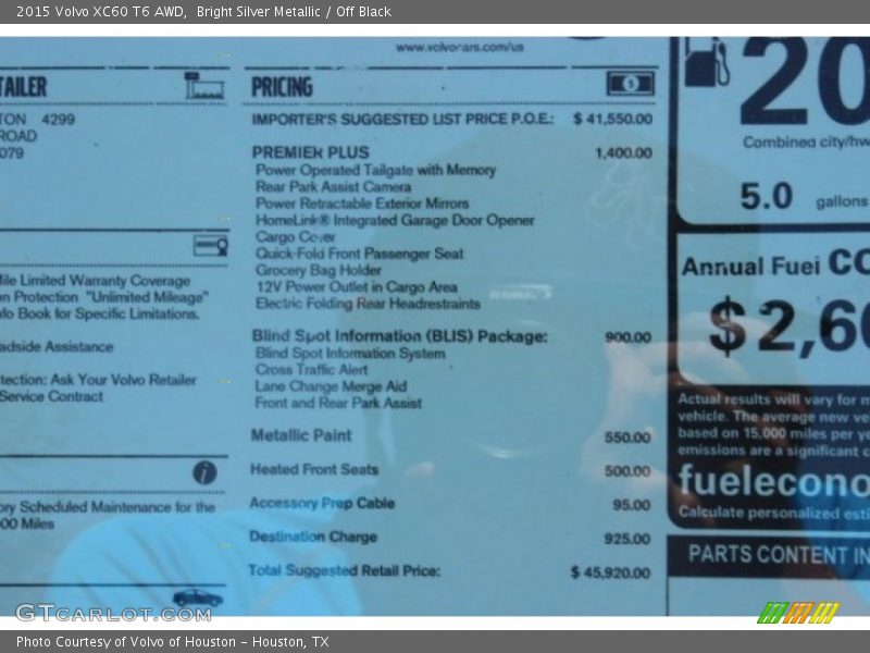 Bright Silver Metallic / Off Black 2015 Volvo XC60 T6 AWD