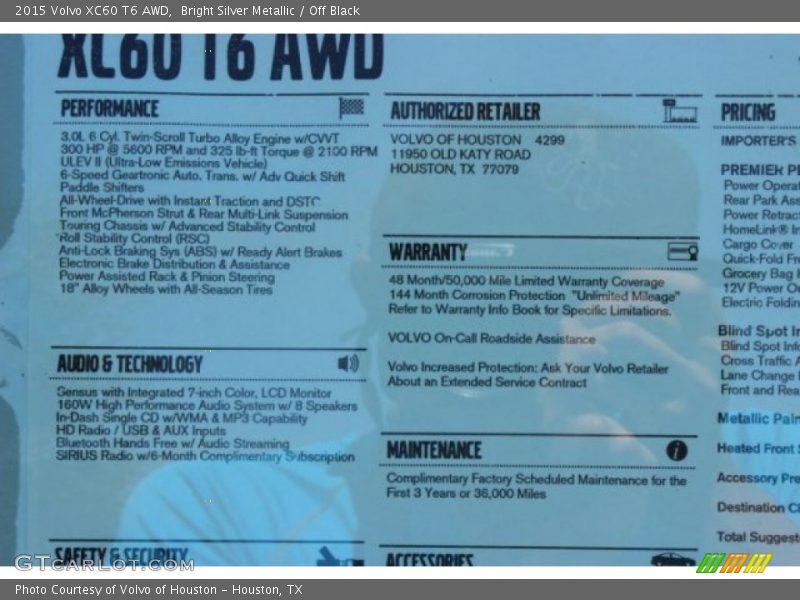 Bright Silver Metallic / Off Black 2015 Volvo XC60 T6 AWD