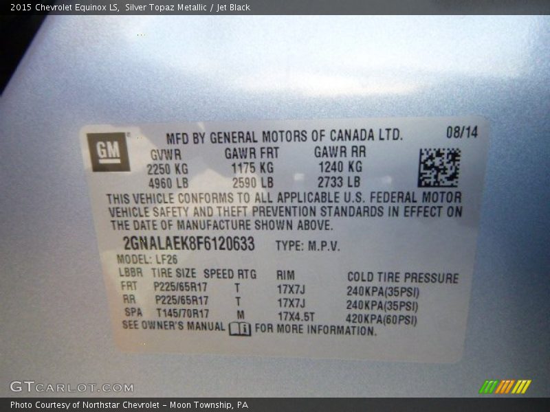 Silver Topaz Metallic / Jet Black 2015 Chevrolet Equinox LS
