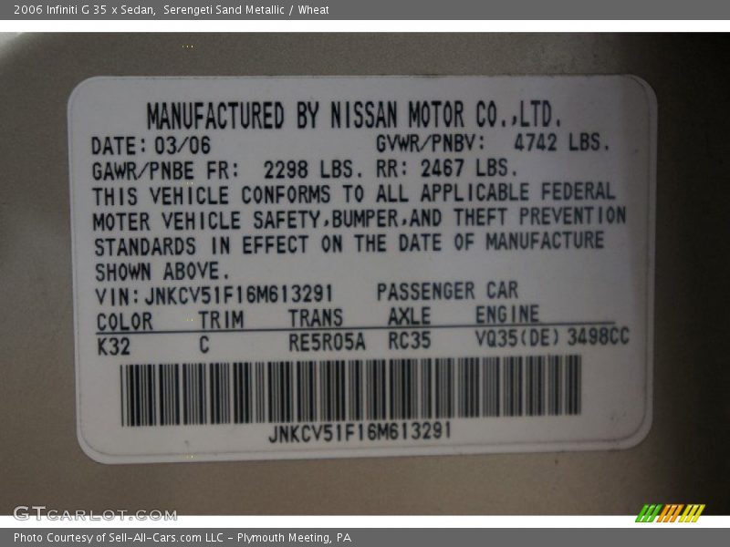 Serengeti Sand Metallic / Wheat 2006 Infiniti G 35 x Sedan
