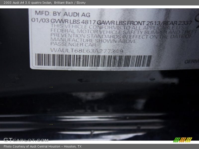 Brilliant Black / Ebony 2003 Audi A4 3.0 quattro Sedan