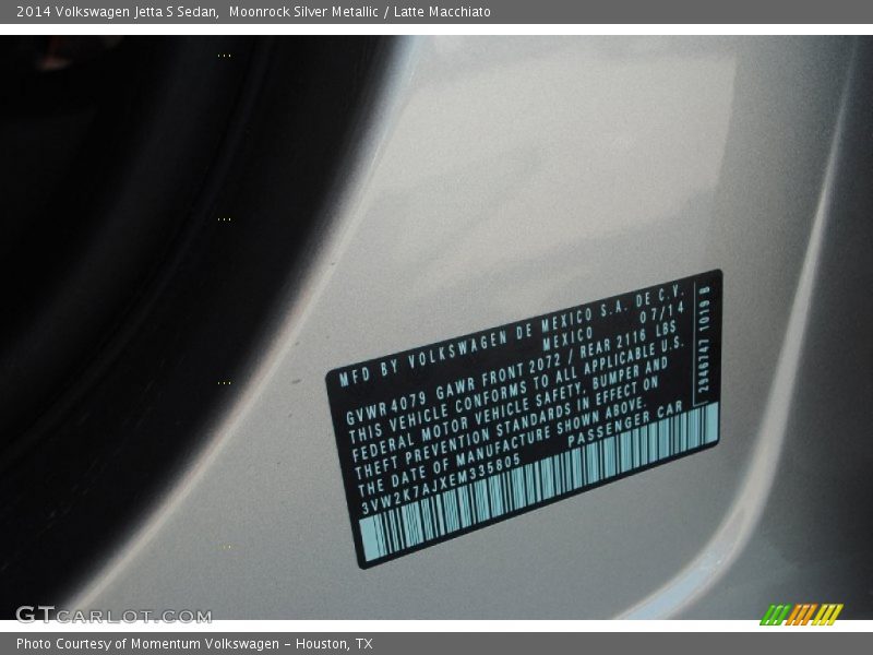 Moonrock Silver Metallic / Latte Macchiato 2014 Volkswagen Jetta S Sedan