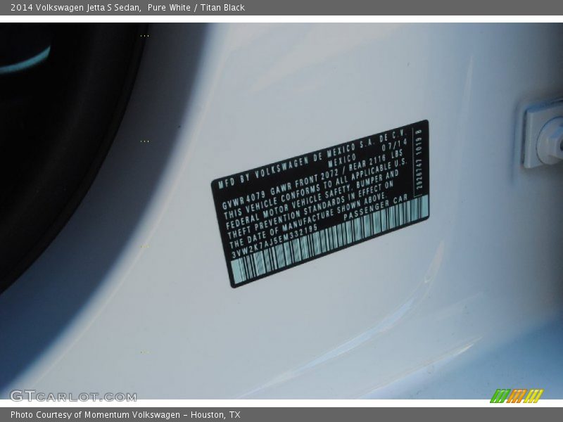 Pure White / Titan Black 2014 Volkswagen Jetta S Sedan