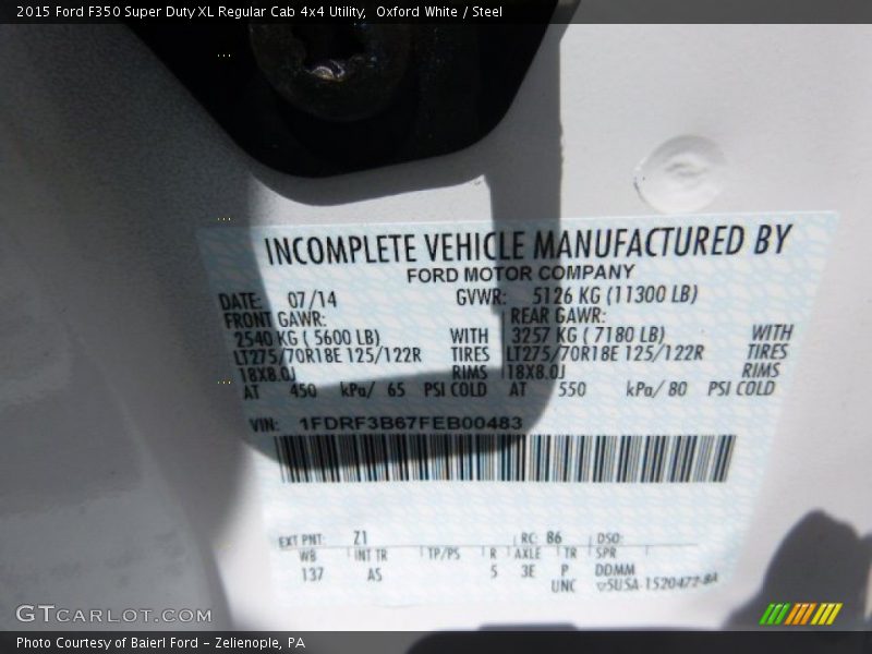Oxford White / Steel 2015 Ford F350 Super Duty XL Regular Cab 4x4 Utility