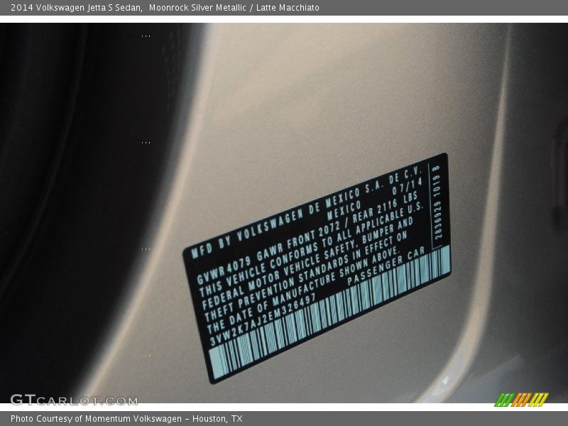 Moonrock Silver Metallic / Latte Macchiato 2014 Volkswagen Jetta S Sedan