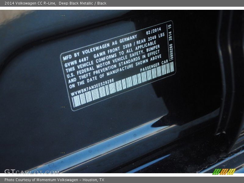 Deep Black Metallic / Black 2014 Volkswagen CC R-Line