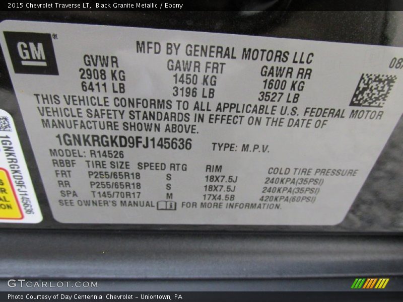 Black Granite Metallic / Ebony 2015 Chevrolet Traverse LT