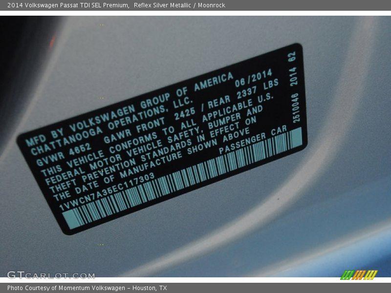 Reflex Silver Metallic / Moonrock 2014 Volkswagen Passat TDI SEL Premium