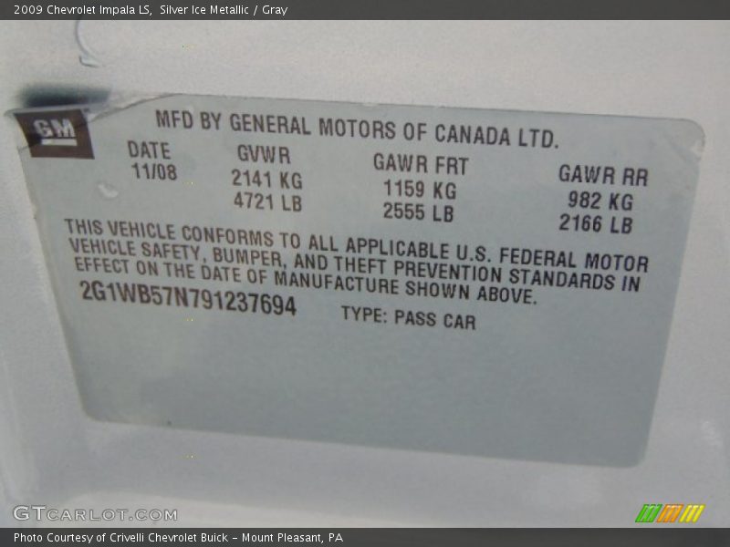 Silver Ice Metallic / Gray 2009 Chevrolet Impala LS