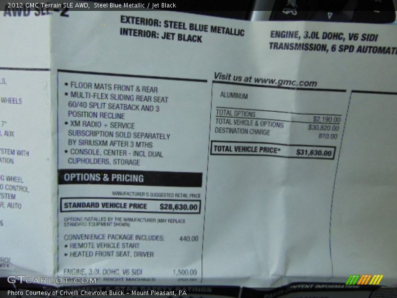 Steel Blue Metallic / Jet Black 2012 GMC Terrain SLE AWD