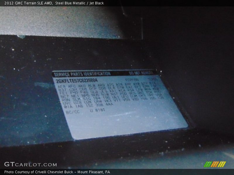 Steel Blue Metallic / Jet Black 2012 GMC Terrain SLE AWD