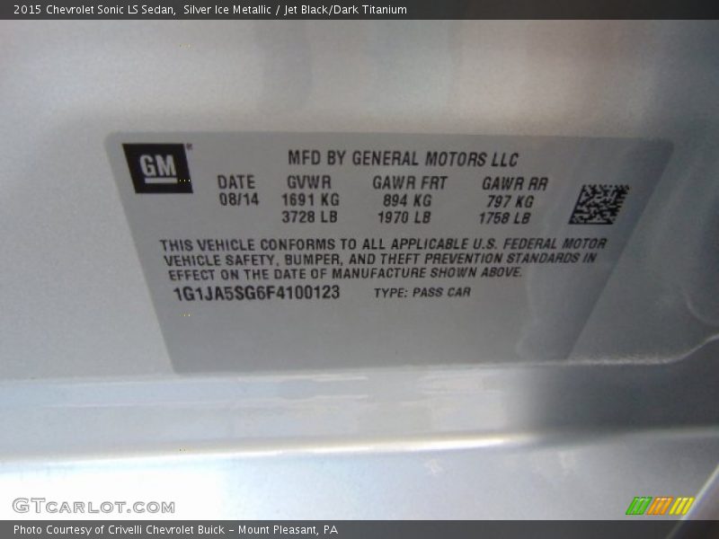 Silver Ice Metallic / Jet Black/Dark Titanium 2015 Chevrolet Sonic LS Sedan
