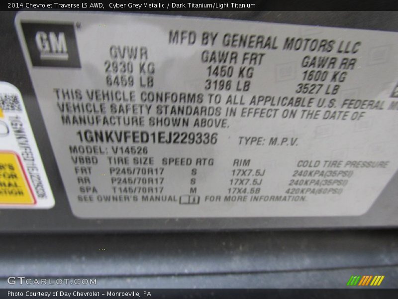 Cyber Grey Metallic / Dark Titanium/Light Titanium 2014 Chevrolet Traverse LS AWD