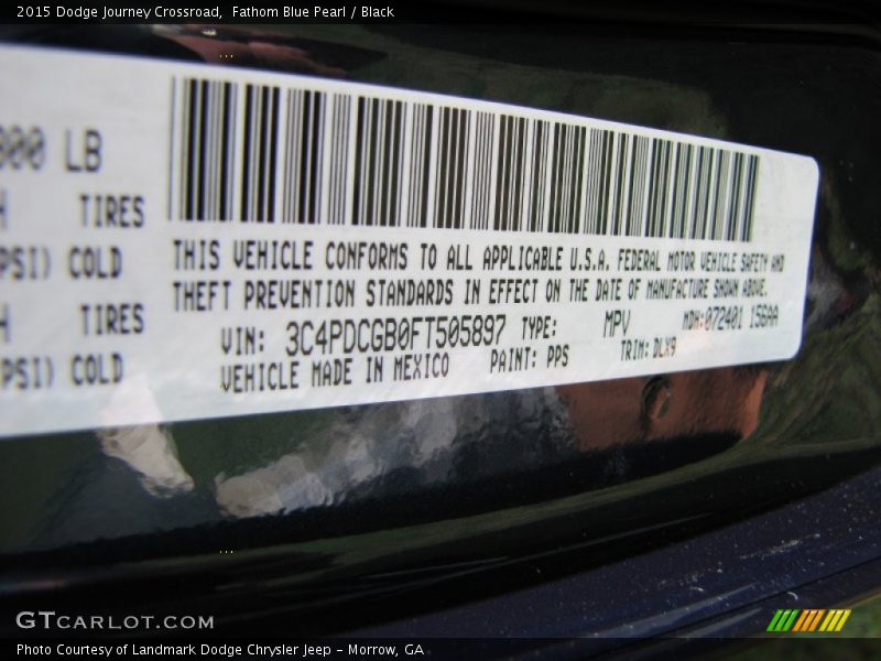 Fathom Blue Pearl / Black 2015 Dodge Journey Crossroad