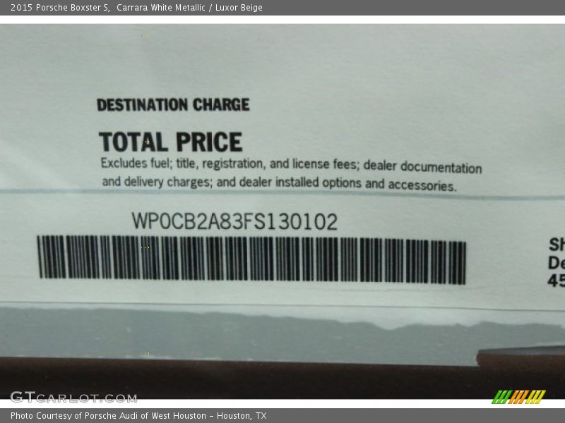 Carrara White Metallic / Luxor Beige 2015 Porsche Boxster S