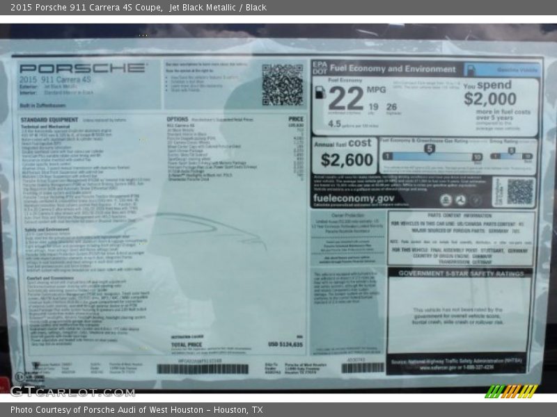  2015 911 Carrera 4S Coupe Window Sticker