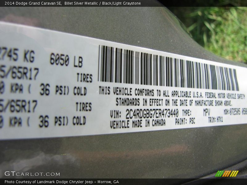 Billet Silver Metallic / Black/Light Graystone 2014 Dodge Grand Caravan SE