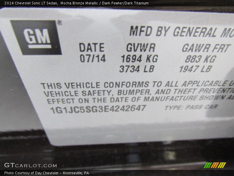 Mocha Bronze Metallic / Dark Pewter/Dark Titanium 2014 Chevrolet Sonic LT Sedan