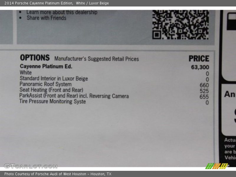 White / Luxor Beige 2014 Porsche Cayenne Platinum Edition