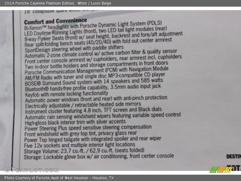 White / Luxor Beige 2014 Porsche Cayenne Platinum Edition