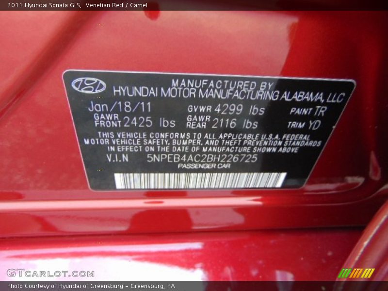 Venetian Red / Camel 2011 Hyundai Sonata GLS