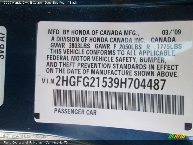 Dyno Blue Pearl / Black 2009 Honda Civic Si Coupe