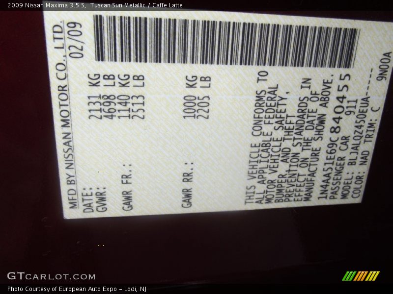 Tuscan Sun Metallic / Caffe Latte 2009 Nissan Maxima 3.5 S