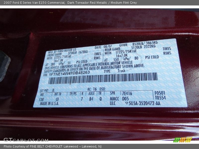 Dark Toreador Red Metallic / Medium Flint Grey 2007 Ford E Series Van E150 Commercial