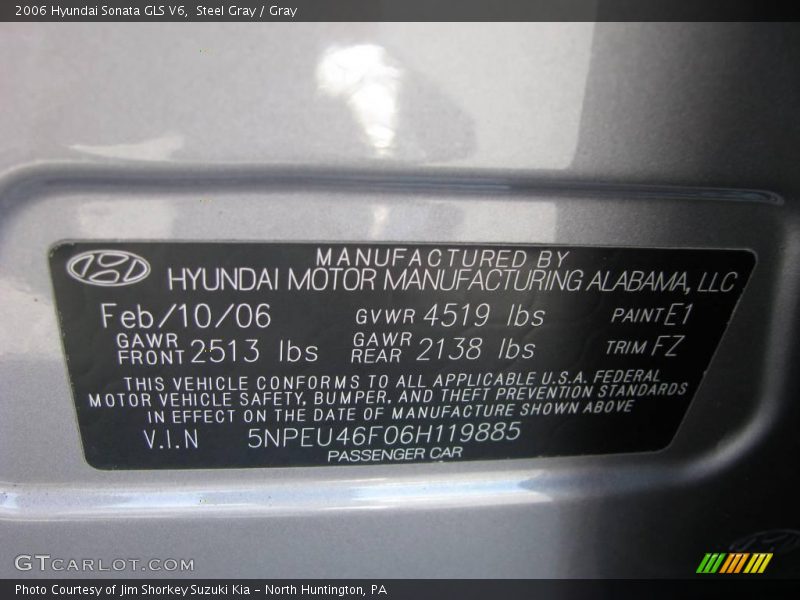 Steel Gray / Gray 2006 Hyundai Sonata GLS V6