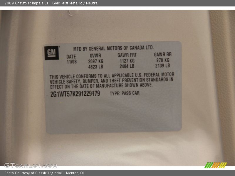 Gold Mist Metallic / Neutral 2009 Chevrolet Impala LT