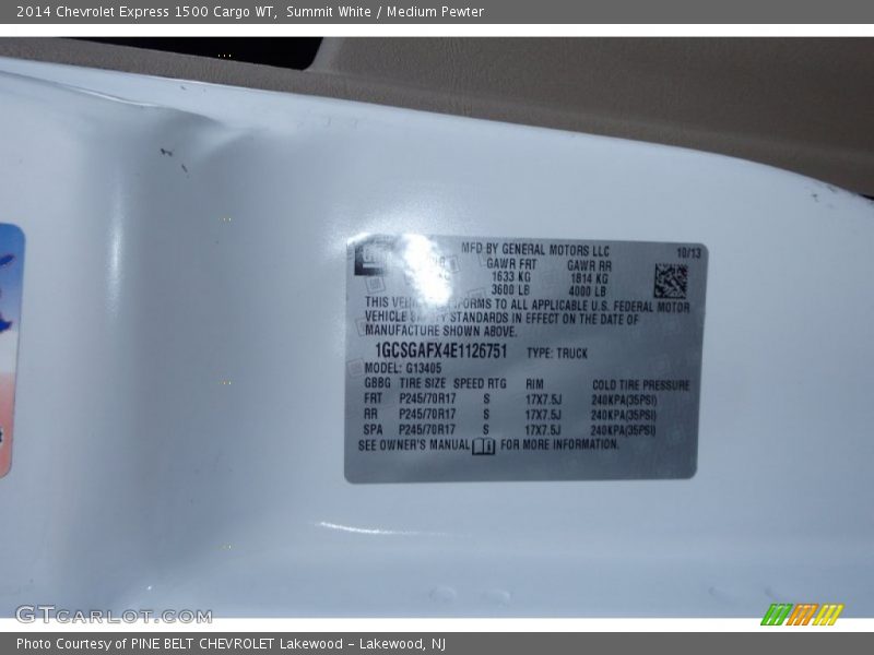 Summit White / Medium Pewter 2014 Chevrolet Express 1500 Cargo WT